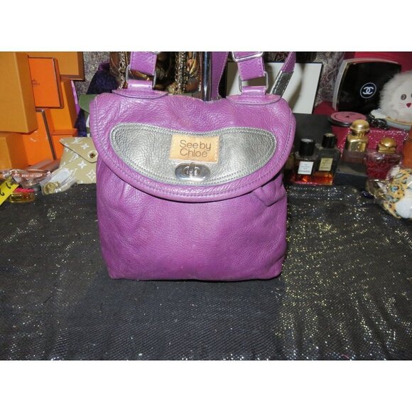 Chloe Purple & Silver Italian Leather Crossbody Handbag concealed pocket - Picture 1 of 14